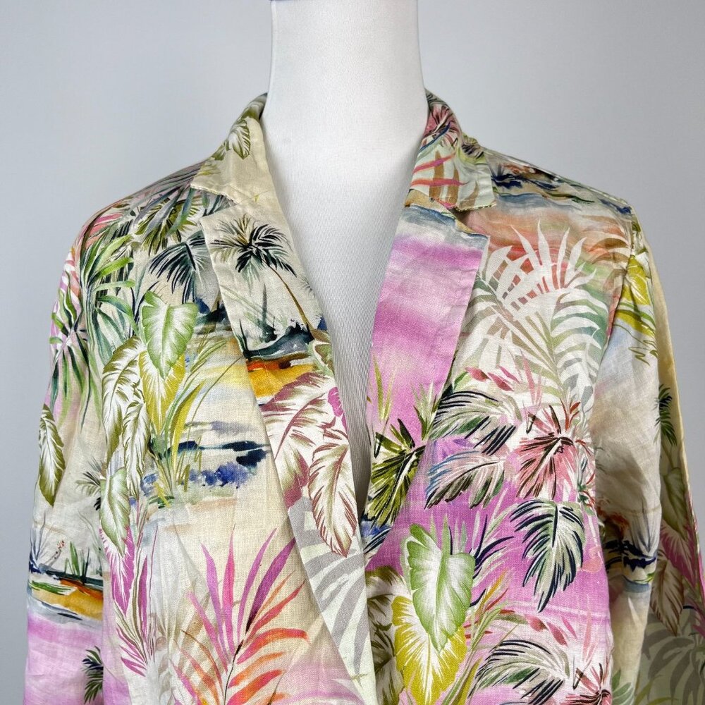 Johnny Was Linen Tropical Palm Blazer Floral Embroidered Boho Jacket Size S - Picture 3 of 16
